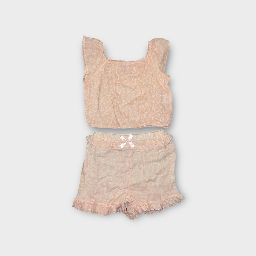 Just Lizzy 2 Piece Tank Top & Shorts Vine Pattern Pink Muslin Outfit